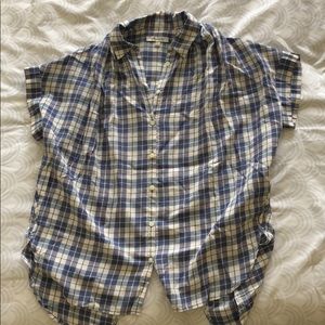 Madewell, XS, Blue Plaid Oversized Collar Shirt